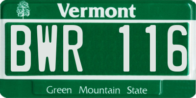 VT license plate BWR116