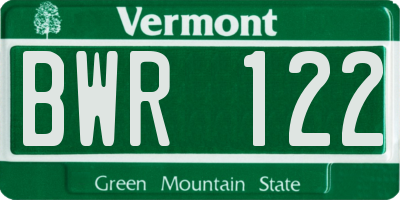 VT license plate BWR122