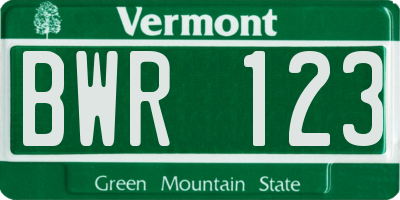VT license plate BWR123