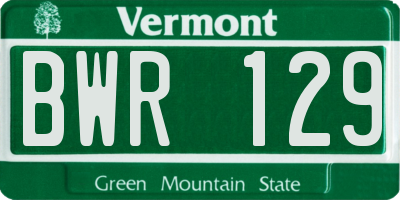 VT license plate BWR129