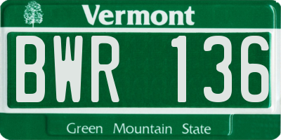 VT license plate BWR136