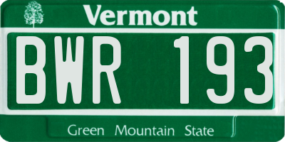 VT license plate BWR193