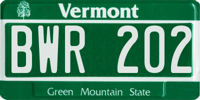 VT license plate BWR202