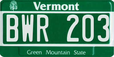 VT license plate BWR203