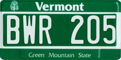 VT license plate BWR205