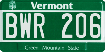 VT license plate BWR206