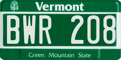VT license plate BWR208