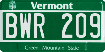VT license plate BWR209