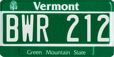 VT license plate BWR212
