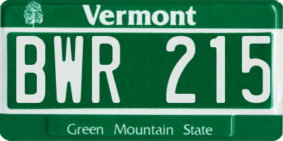 VT license plate BWR215