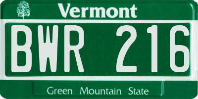 VT license plate BWR216