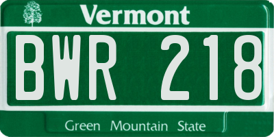 VT license plate BWR218