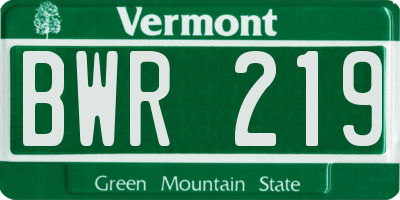 VT license plate BWR219