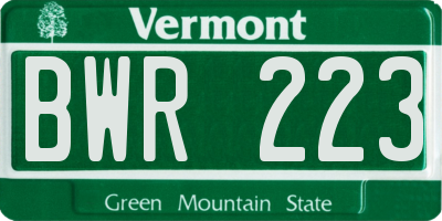 VT license plate BWR223