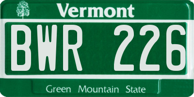 VT license plate BWR226