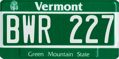VT license plate BWR227