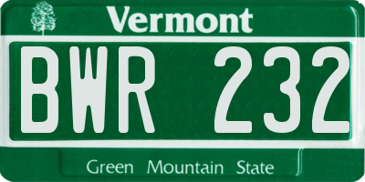 VT license plate BWR232