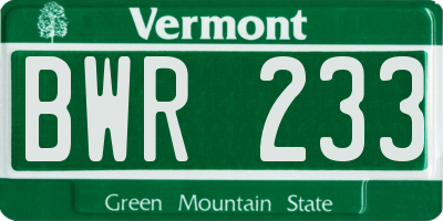 VT license plate BWR233