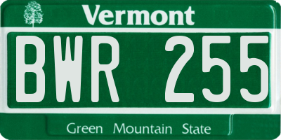 VT license plate BWR255