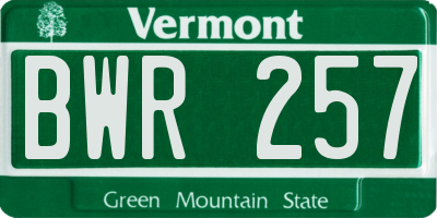 VT license plate BWR257