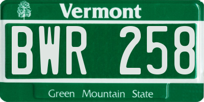 VT license plate BWR258