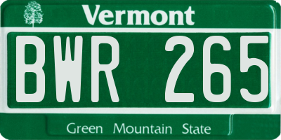 VT license plate BWR265