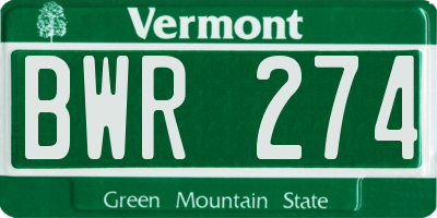 VT license plate BWR274