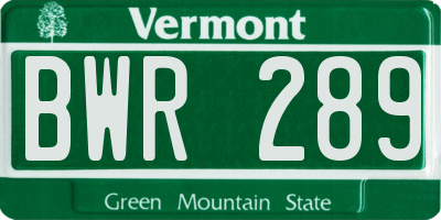 VT license plate BWR289