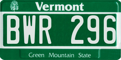 VT license plate BWR296