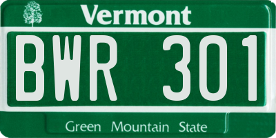VT license plate BWR301