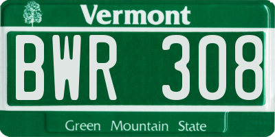 VT license plate BWR308