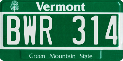 VT license plate BWR314