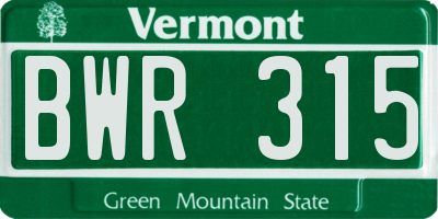 VT license plate BWR315