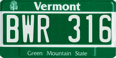 VT license plate BWR316