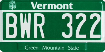 VT license plate BWR322