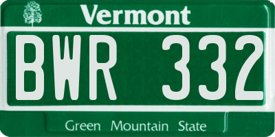 VT license plate BWR332