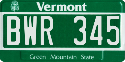 VT license plate BWR345