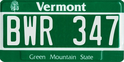 VT license plate BWR347