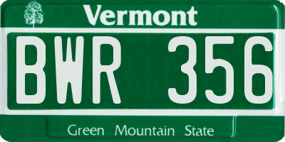 VT license plate BWR356