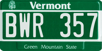 VT license plate BWR357