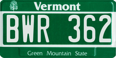VT license plate BWR362