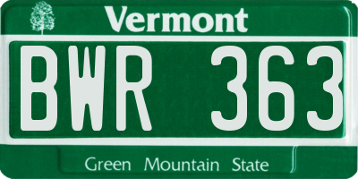VT license plate BWR363