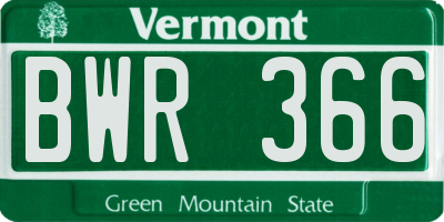 VT license plate BWR366