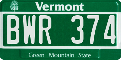 VT license plate BWR374