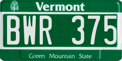 VT license plate BWR375
