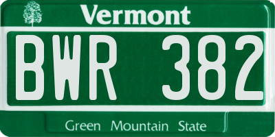 VT license plate BWR382