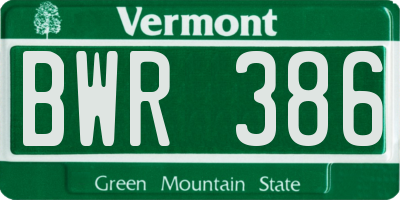 VT license plate BWR386