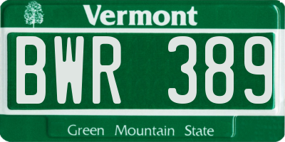 VT license plate BWR389