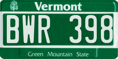 VT license plate BWR398