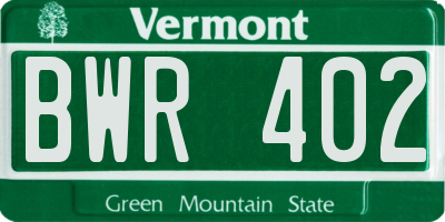 VT license plate BWR402
